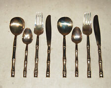 70er Royal Bamboo Thailand Besteck 2 Pers. Gold Messer Gabel Löffel Teelöffel