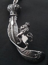 Krone Löwe König Anhänger Edelstahl Halskette Feder Lion Tier Schmuck Biker K69