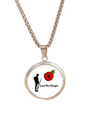 Mohn Soldat Militär Remember silberfarbene Halskette mit Anhänger und Geschenkbox