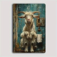 Blechschild Ziege auf Toilette