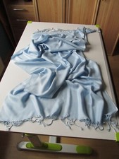 Damen Schal Halstuch hellblau mit Fransen, ca. 71 x 194 cm