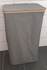 Wäschekorb Wäschesack Wäschebox Textil Grau mit Bambus XXL 120 Liter