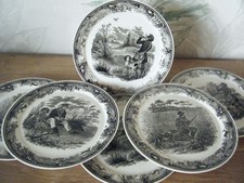 6 x Villeroy & Boch V&B Mettlacher Kupferdruck Unterglasur Artemis Jäger Teller