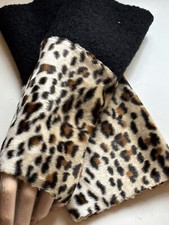 Handstulpen Pulswärmer Leopard Leo-Print  Pelzimitat Kunstfell Walkloden  20 cm