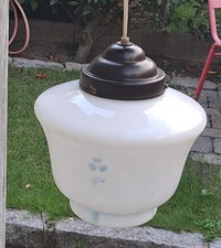 alter runder Lampenschirm mit blauem Blumenrmuster  Glas ca. 50/60er Jahre