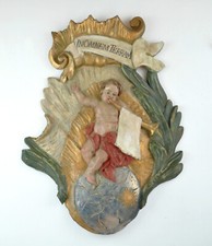 "Engelsschnitzerei", barock, Relief, alte Fassung, Putto, Trompete,  55 x 43 cm