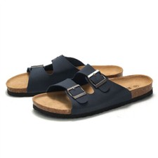 Herren Damen Pantoletten PU Leder Sandalen Korksohle Fußbett Hausschuhe SchuheFN