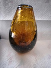 Bernsteinfarbene Glasvase mit Luftblasen, Vintage