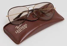 Ray-Ban B&L Leathers Sonnenbrille 58 14 Aviator mit Etui – Braun/Gold