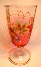 Fritz Heckert Petersdorf Weinglas um 1880 mit Emaille Bemalung /Weinrot-Klar Rar