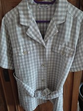 Sportlich elegante beige karierte Hemdbluse mit Leinen, Gürtel Gr. 40 Hirsch