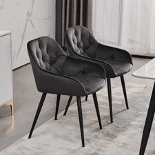 2x Esszimmerstühle Luxus Tufted Samt gepolstert Küche Restaurant Stuhl Grau