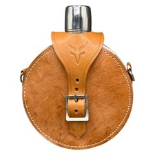 Feldflasche Lederhülle Tasche Flachmann Schnapsglas Jäger Angler Wandern Wasser