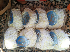 8 Knäuel à 50 Gr. Sommer Baumwollmix  Noppen weiss/gelb Frühling Frou Frou Italy
