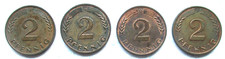 BRD Lot 4 x 2 Pfennig 1969 D F