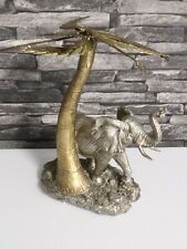 + ELEFANT & PALME DEKO DESIGN SKULPTUR SILBER GOLD FARBEN 25cm NEU-WERTIG ! @