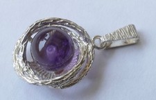 Designer Anhänger Amethyst Kugel 925 Silber Modernist Vintage 70er Pendant 