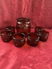 Rumtopf Glas 1 l & 6 Becher  braun mit Muster, DDR Antik