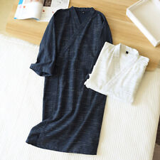 Herren Kimono Robe Baumwolle Sauna Bademantel Nachtwäsche Gestreift Japanisch