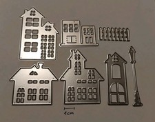 Set 7 tlg Stanzschablone/Prägeschablone: Dorf Stadt Zaun Laterne Häuser