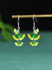 I05 Ohrringe Ginkgo Blatt in grün und gelb Silber 925