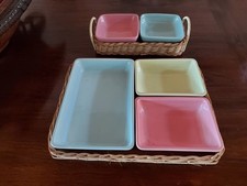 2X 60ER/70ER MENAGE ANBIET SCHÄLCHEN IM KORB 1X3 1X 2 ST PASTELL FARBEN WEST GER