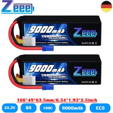2X Zeee 9000mAh 6S LiPo Akku Batterie 22,2V 100C EC5 für RC Truck Auto Flugzeug