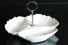 3er Schale Gebäckschale Konfektschale Porzellan weiß verchromte Griff Ø ca.23cm 