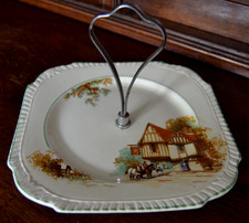 Etagere einstufig Gebäckschale mit Halter Keramik Burgess Ware England Antik