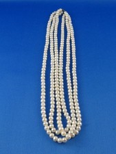 Vintage Kette Halskette Perlenkette (Ø 5 mm) 3 reihig, Verschluss Gold 585