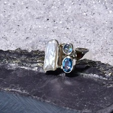 Biwa Perle Ring, 925er Silber