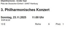 2x Konzert Elbphilharmonie 23.11.25, 11 Uhr, zum halben Preis