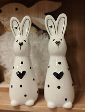 Osterdeko 2 Osterhasen Weiß/Schwarz Keramik 13 x 5 x 4 cm  Clayre & Eef