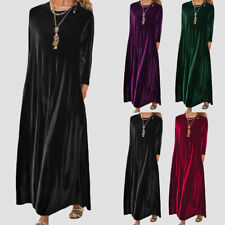 Übergröße Damen Samt Freizeitkleid Maxikleid Langarm Lose Herbstkleid Partykleid