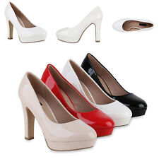 Damen Klassische Pumps Stiletto Plateau Vorne Lack Schuhe 840023