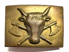 Metzger Zunft Gürtelschnalle um 1900/30 – Messing - Ochsenkopf gekreuzten Beile