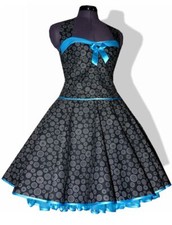 50er Jahre Petticoatkleid festlich schwarz Blumen Punkte Jugendweihe Rockabilly
