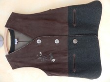 "Country line" ärmellose  Trachtenweste Gr. 44 aus braunem Leder+100% Schurwolle
