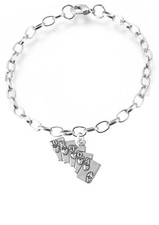 ch10 Poker Royal Flush silberfarben Anhänger am Belcher Armband Fußkettchen Handarbeit