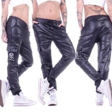 Cargohose Cargo Boyfriend Hose Baggy Leder-Optik Jogginghose Sport Joggers S38
