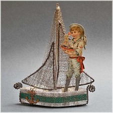 Sebnitz Viktorianischer kleiner Seemann Schiffchen Leonischer Draht Victorian