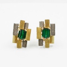 Ohrringe Clips mit Stecker in 750 18Kt Gold mit Turmaline Marke Mulin Damen.