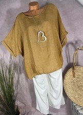 NEU   100 Leinen Shirt oversize Italy Loose Fit CAMEL 40 42 44 46