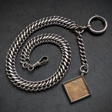 Taschenuhrkette Silber mit Medaillon Anhänger Charivari Kette Wien antik c. 1900