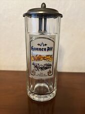 Hannen Alt Bierkrug mit Zinndeckel, Glaskrug, 0,3 L