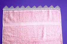 Großes rosa Handtuch, Häkelrand, Handarbeit, Baby-Tuch Frottee, 108x48 cm, neu