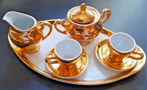 Puppen kaffeeservice goldweiß - kaffeeservice,