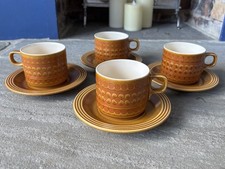 4er Set Retro Mid Century Hornsea Keramik Safran Tee Kaffeetassen und Untertassen