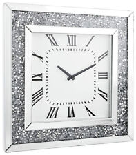 Wanduhr Nayini 35x35 cm Geräuschlos Quadratisch Silber Strasssteine Spiegelglas*