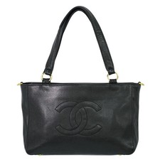 CHANEL CC Leder Schultertasche Tasche Schwarz Gold